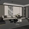 Modern Living Room Interior With Gray Sofa Black Coffee Table Ottoman And Large Decorative Painting