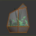 Geometric Glass Terrarium With Orange Frame And Green Succulent Plants Inside