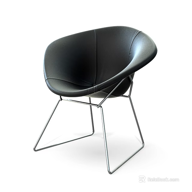 Modern Black Leather Leisure Chair With Sleek Metal Frame And Minimalist Design 3d model 