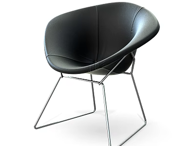 Modern Black Leather Leisure Chair With Sleek Metal Frame And Minimalist Design 3d model