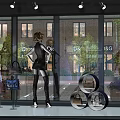 Elegant Window Display With Mannequins Fashion Bags And Decorative Lighting Elements
