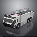 White Modern Fire Truck With Roof Ladder And Red Warning Lights