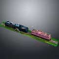 Toy Train Model With Black Steam Locomotive And Pink Car On Green Track