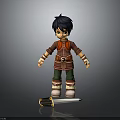 3D Character Wearing Red Outfit Green Pants White Boots With Sword Brown Scabbard Golden Hilt