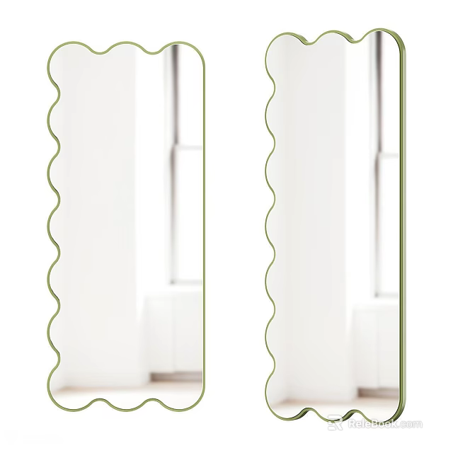 Two Scalloped Edge Wall Mirrors With Green Frame For Modern Interior Decor 3d model 