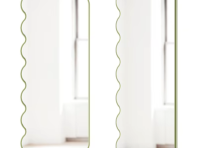 Two Scalloped Edge Wall Mirrors With Green Frame For Modern Interior Decor 3d model