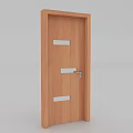 Wooden Hinged Door With Light Wood Finish Rectangular Glass Panels And Silver Handle