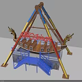 Colorful Caribbean Pirate Themed Amusement Park Ride With Dragon Decorations Blue Stairs And Triangular Frame