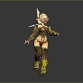 Fantasy Elf Creature 3D Model Character With Brown Gold Armor Running Pose