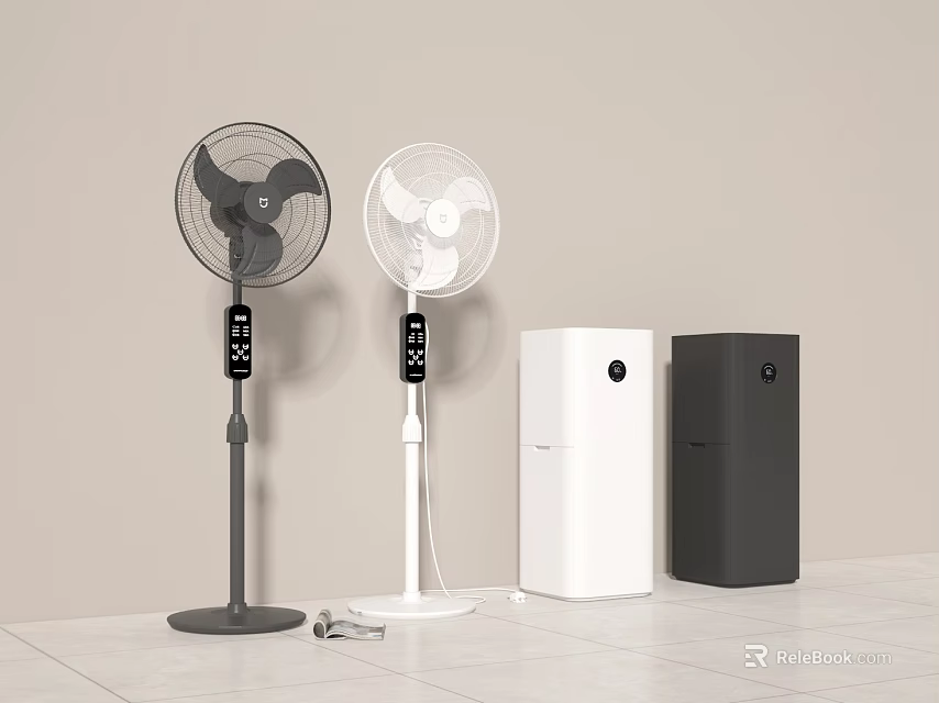Standing Fans and Portable Air Coolers in Black White Gray Colors 3d model 