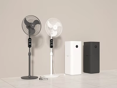 Standing Fans and Portable Air Coolers in Black White Gray Colors 3d model