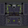 Fantasy Magic Chamber Interior With Central Statue Green Glowing Elements And Purple Decor