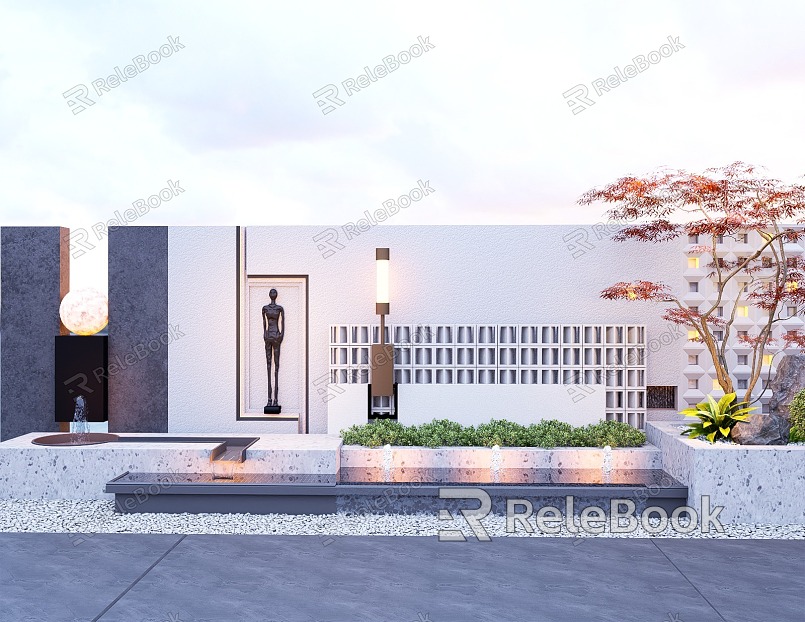 Modern courtyard landscape water drop landscape wall model