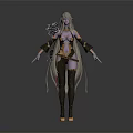 3D Fantasy Character Creature With Long Blonde Hair Purple Skin Golden Accents And Feathered Shoulders