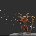 Mythical Lizard Character In Red Gold Armor Holding Ornate Staff With Snowflakes