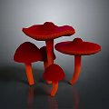Vibrant Red Mushrooms with Orange Stems on Dark Glossy Background