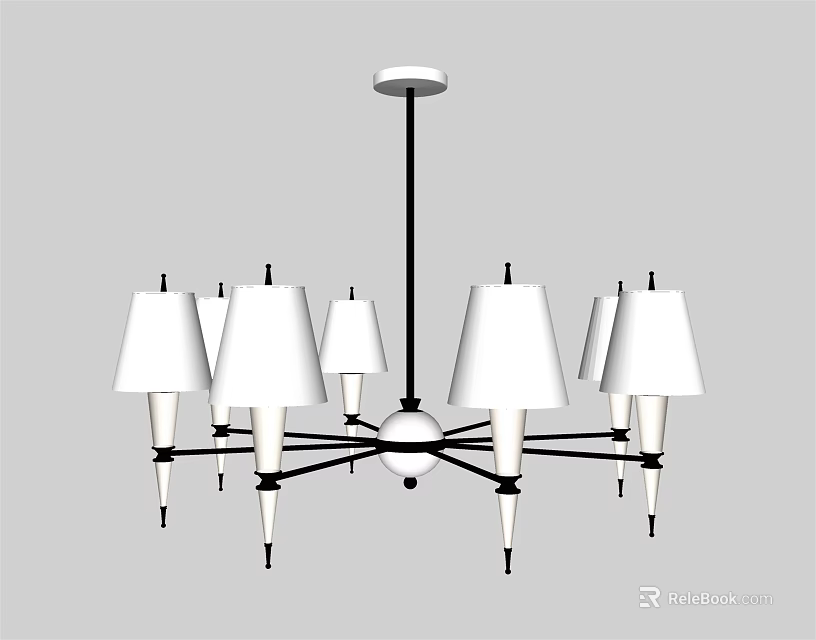 Modern Black Frame Chandelier With Multiple White Lampshades And Decorative Lamp Arms 3d model 