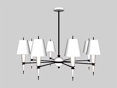 Modern Black Frame Chandelier With Multiple White Lampshades And Decorative Lamp Arms 3d model