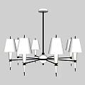 Modern Black Frame Chandelier With Multiple White Lampshades And Decorative Lamp Arms