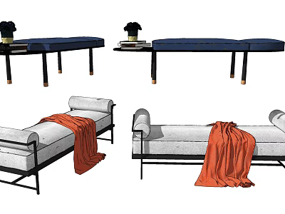 Modern Ottoman Designs With Blue Gray Fabric Orange Blanket And Decorative Objects 3d model