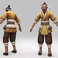 Traditional Male Character 3D Model In Yellow Top Brown Pants Green Belt Front Back Views