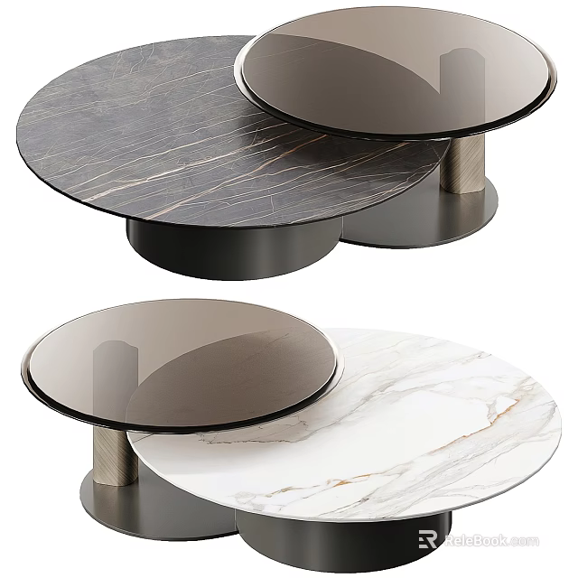 Modern Round Coffee Table With Marble Glass Tabletop And Metal Base 3d model 