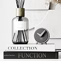 Modern Minimalist Decorative Ornament Combinations With Reed Diffuser Dried Flowers Small Clock And Candle 3d model