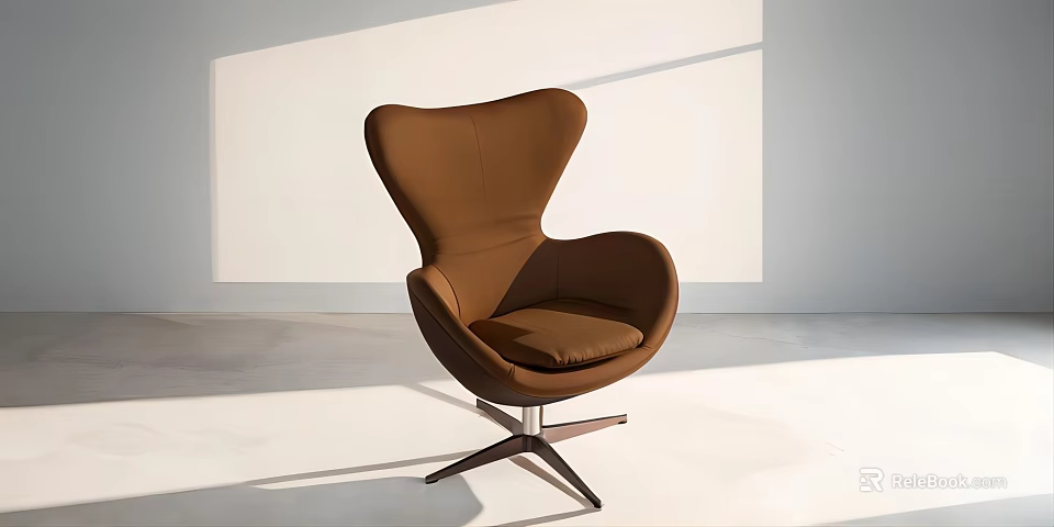 Modern Brown Leather Accent Chair With Curved Backrest And Metal Swivel Base 3d model 