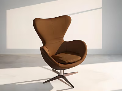 Modern Brown Leather Accent Chair With Curved Backrest And Metal Swivel Base 3d model