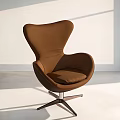 Modern Brown Leather Accent Chair With Curved Backrest And Metal Swivel Base