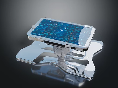 Transparent Electronic Device With Blue Circuit Board And Shiny Base Structure 3d model