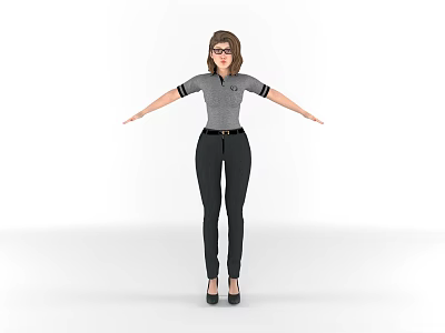 Woman In Gray Uniform Wearing Glasses With Arms Outstretched On White Background 3d model