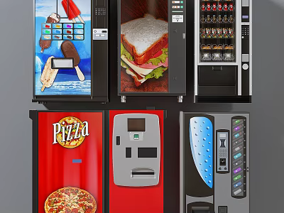 Commercial Refrigerator Vending Machines With Ice Cream Sandwich Beverages And Pizza 3d model