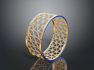High Quality Golden Hardware Tool Ring With Hollow Geometric Pattern And Blue Edge 3d model
