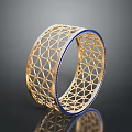High Quality Golden Hardware Tool Ring With Hollow Geometric Pattern And Blue Edge 3d model
