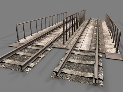 Detailed Railway Tracks with Metal Railings Gravel Bed and Junctions 3d model