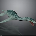 Turquoise Spotted Plesiosaur With Open Mouth Sharp Teeth And Flippers 3D Model On Dark Background