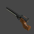 Weapon Handgun With Wooden Grip Black Silver Body And Wooden Display Stand