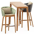 Modern Bar Table and Chair Rattan Bar Chair Solid Wood Long Table 3d model