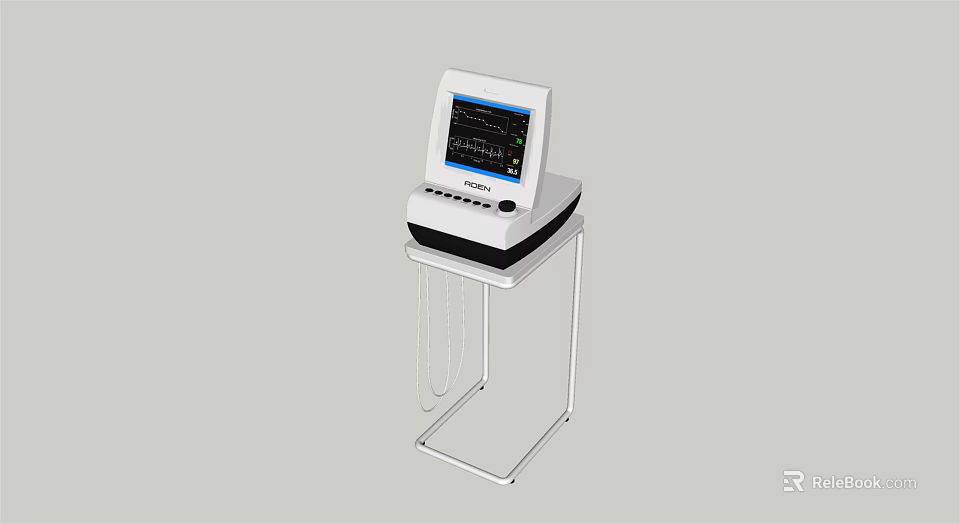 Medical Patient Monitor With Display Screen On Metal Stand For Vital Signs Monitoring 3d model 