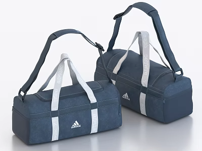 Two Dark Blue Duffle Bags With White Stripes And Adidas Logo Design 3d model