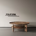 Rustic Wooden Round Coffee Table With Lower Shelf By Poliform Design 3d model