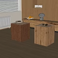 Minimalist Two Cube Shaped Wooden Coffee Tables With Fruit Tray Lamp And Cabinet Near Window