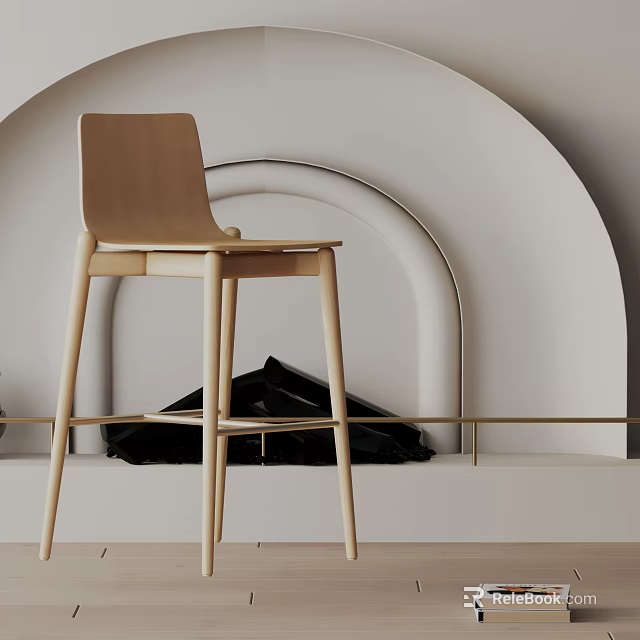 Wooden Bar Stool Modern Minimalist With Curved Back In Elegant Interior Design 3d model 