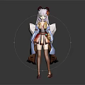 Anime Style Character With Horned Head In Traditional Kimono Inspired Outfit Red Gold Details