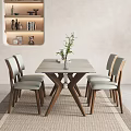 Modern Dining Table Set With Square Light Top Wooden Legs Four Chairs And Green Plant
