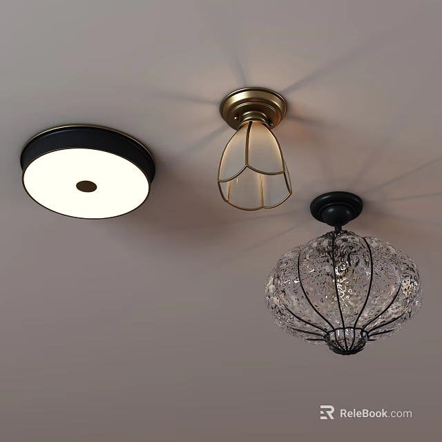 Ceiling Lights With Modern Round Vintage Glass Shade And Crystal Design 3d model 