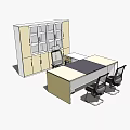 Modern Office Desk With Spacious Top Storage Cabinet And Ergonomic Chairs