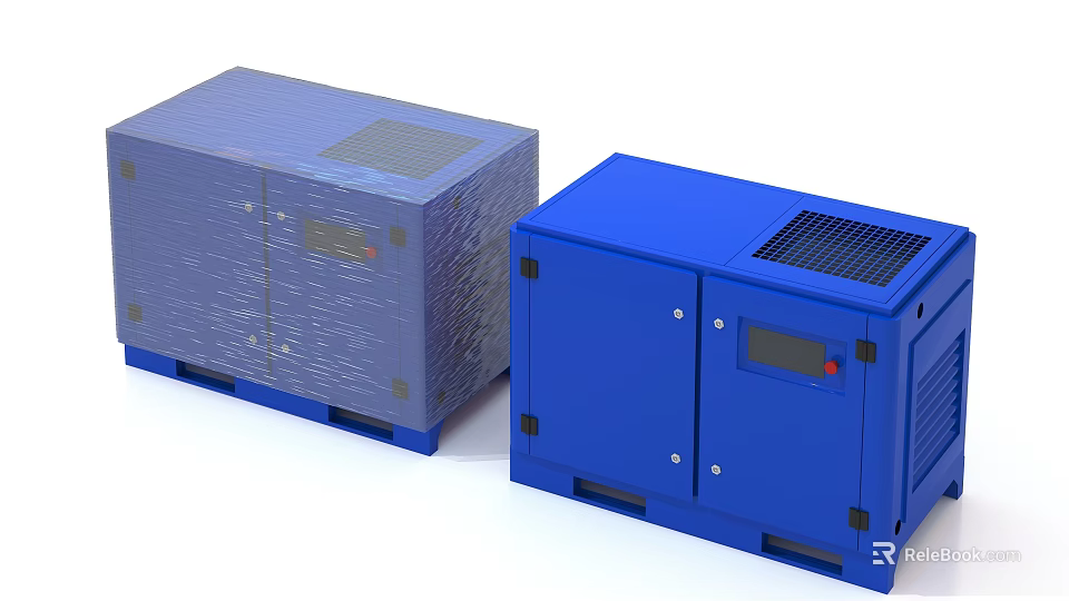 Blue Industrial Equipment Units With Metal Enclosures Vents And Control Panels 3d model 