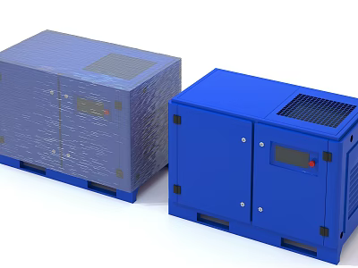 Blue Industrial Equipment Units With Metal Enclosures Vents And Control Panels 3d model